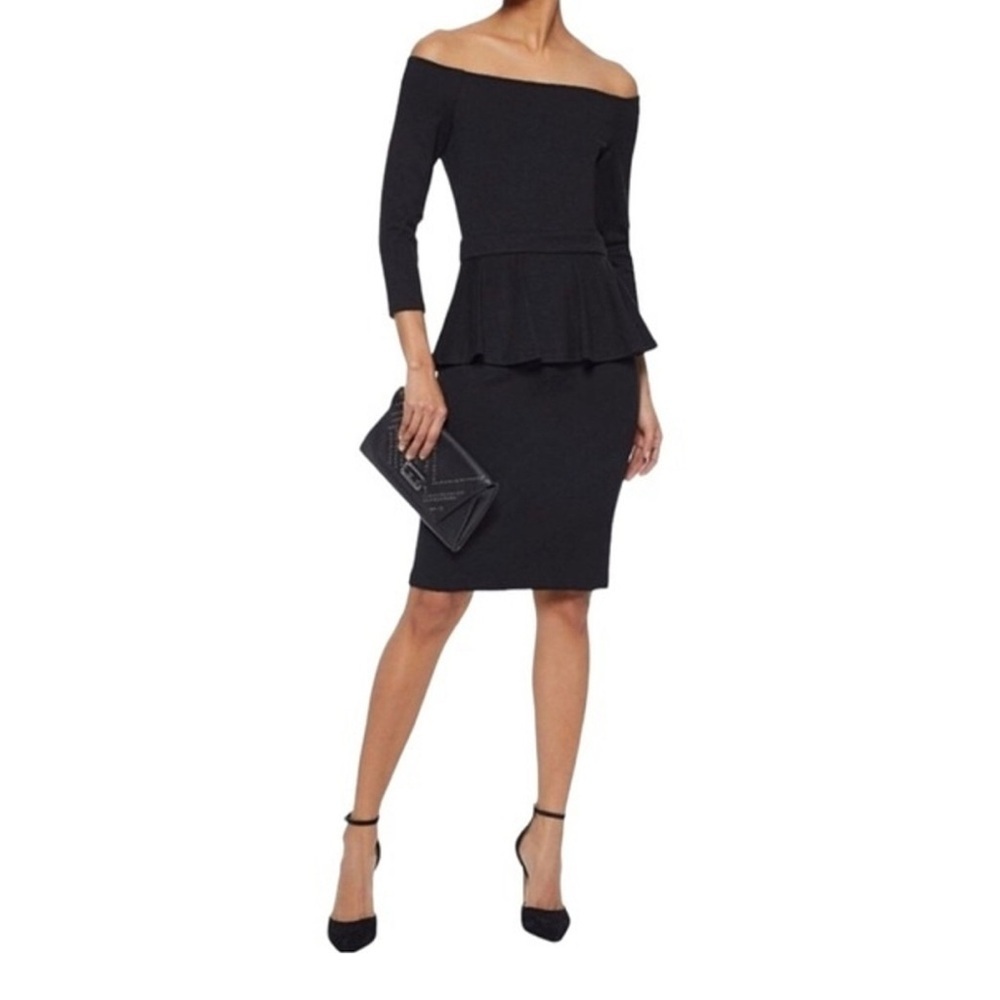 L’Agence Black Off Shoulder Peplum Knee Length Cocktail Dress Medium Stretch